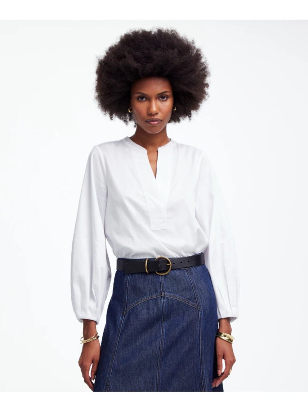 Madewell V-Neck Long Sleeve Top WMNS 2XS White Romantic Sleeve Pullover Stretchy